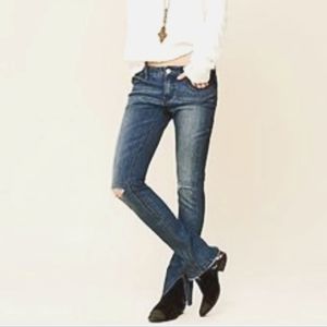 FREE PEOPLE Distressed Split Hem Medium Wash Jeans